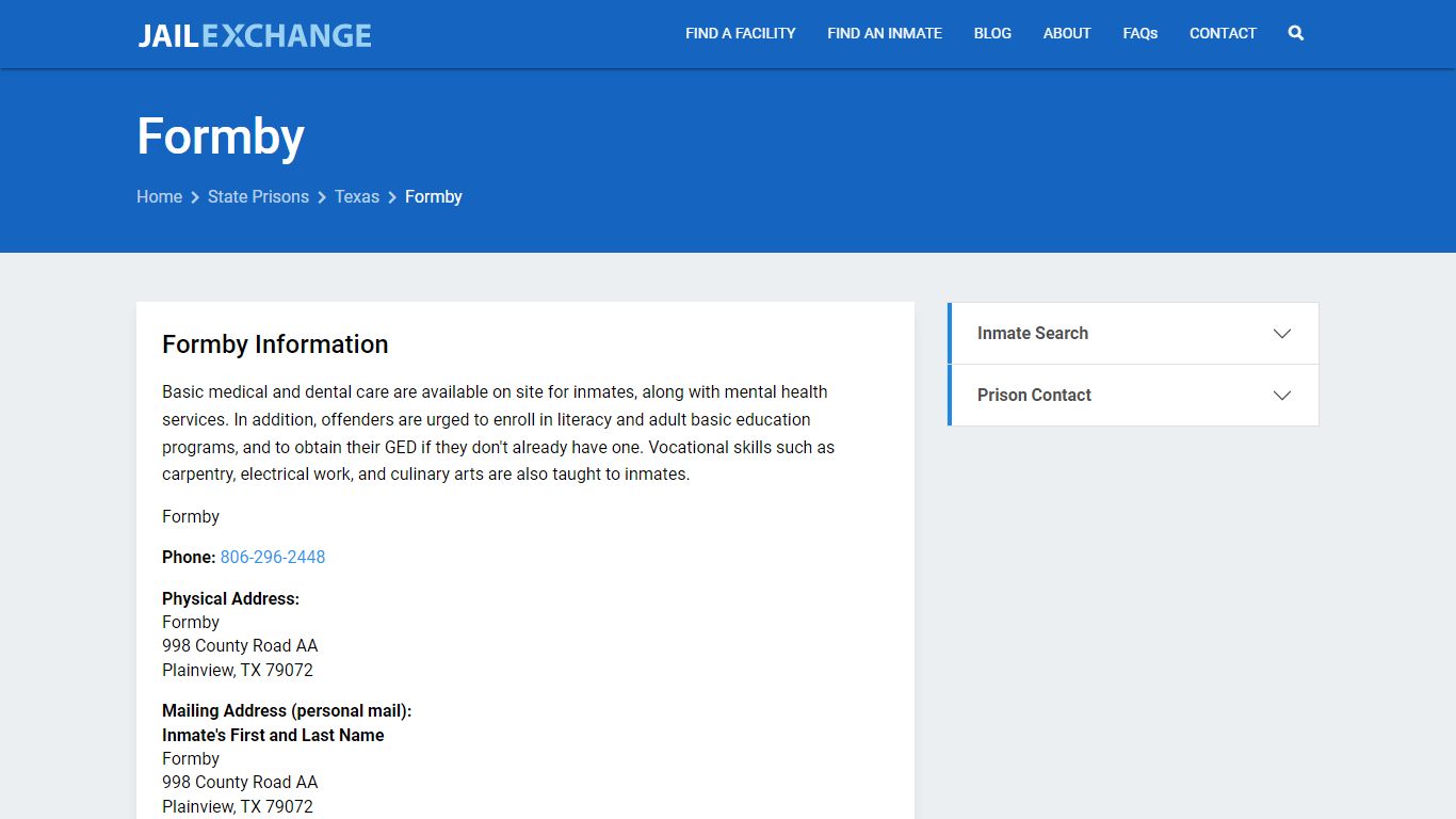 Formby Inmate Search, TX - Jail Exchange